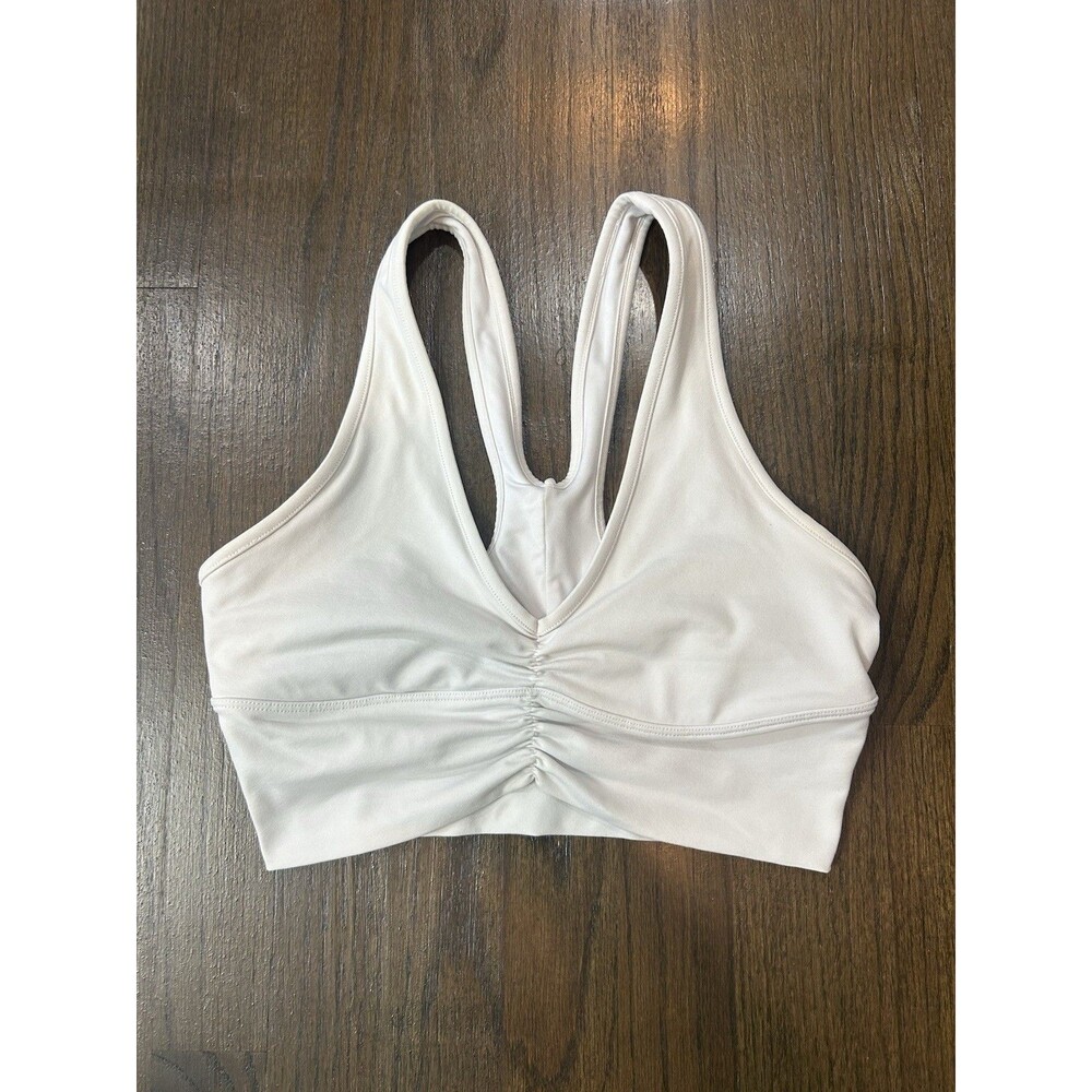 Alo Yoga Wild Thing Bra White Ruched V-Neck Racerback Sports Bra Size Small
